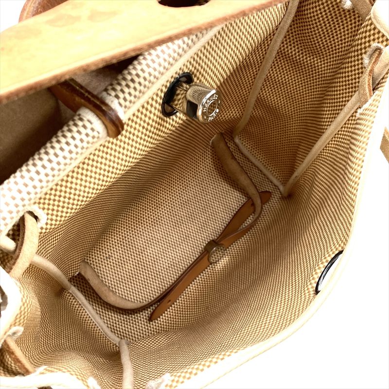 Hermes Herbag A Dos Backpack Toile GM □G Engraved Beige Silver Hardware Women