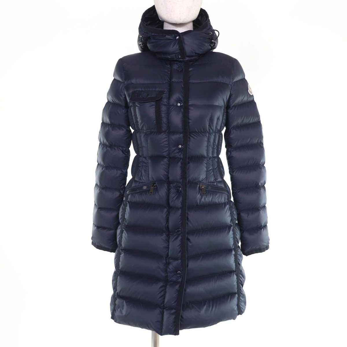 Moncler Hermine Logo Patch Hooded Down Coat Navy 00 Hanger Garment