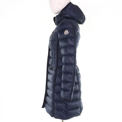 Moncler Hermine Logo Patch Hooded Down Coat Navy 00 Hanger Garment — view 2