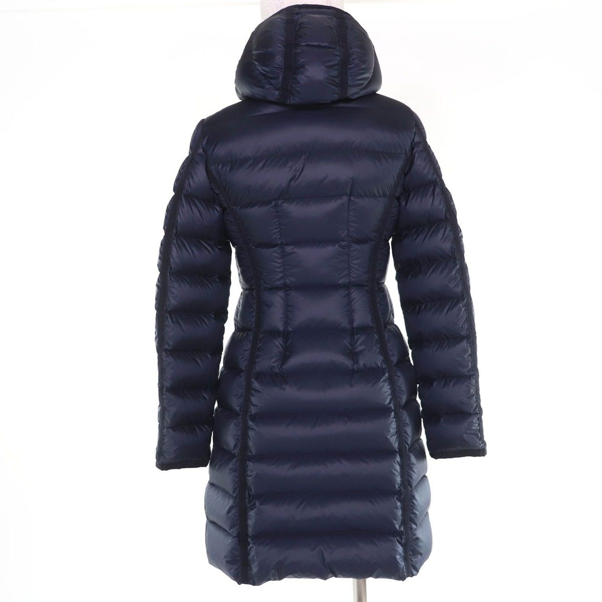 Moncler Hermine Logo Patch Hooded Down Coat Navy 00 Hanger Garment — view 3