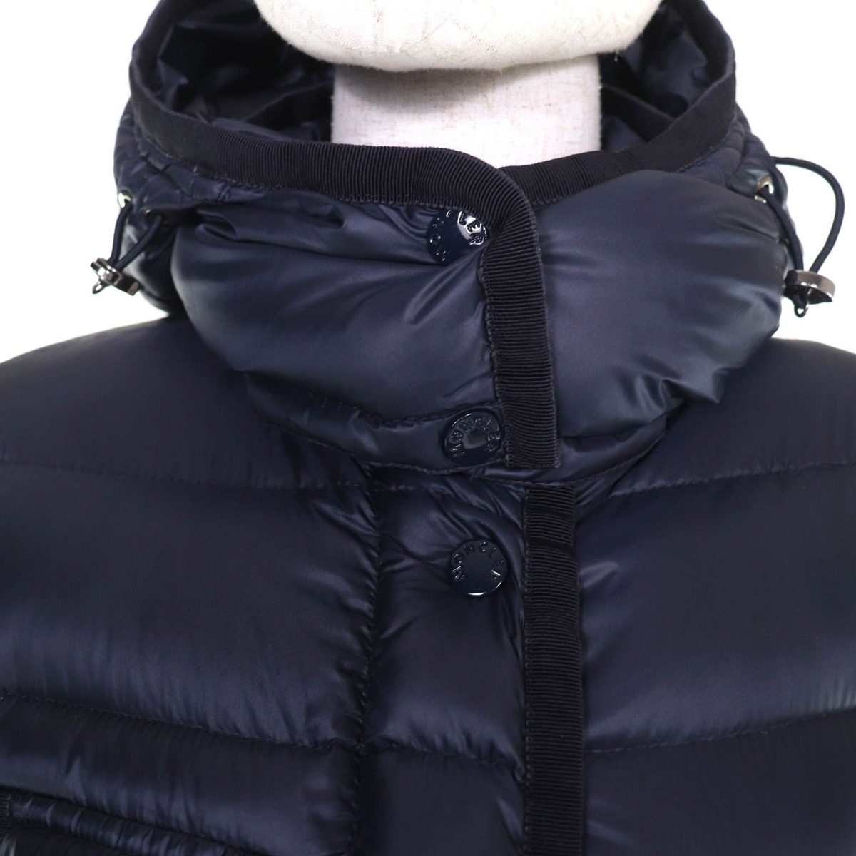 Moncler Hermine Logo Patch Hooded Down Coat Navy 00 Hanger Garment — view 4