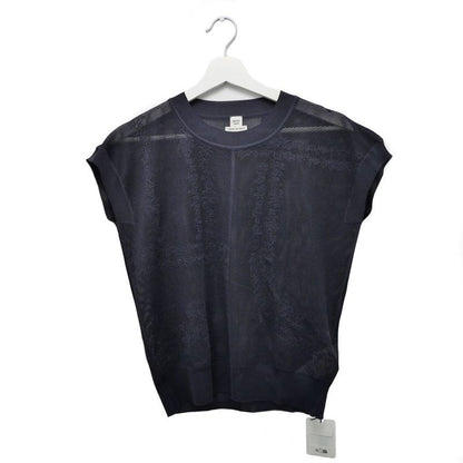 Hermes Short Sleeves Thick Knit 36 Size Navy 100% Silk Sleeve
