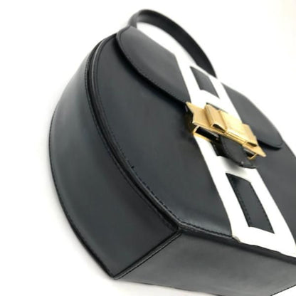 Celine Leather Ribbon Hand Bag Navy Gold