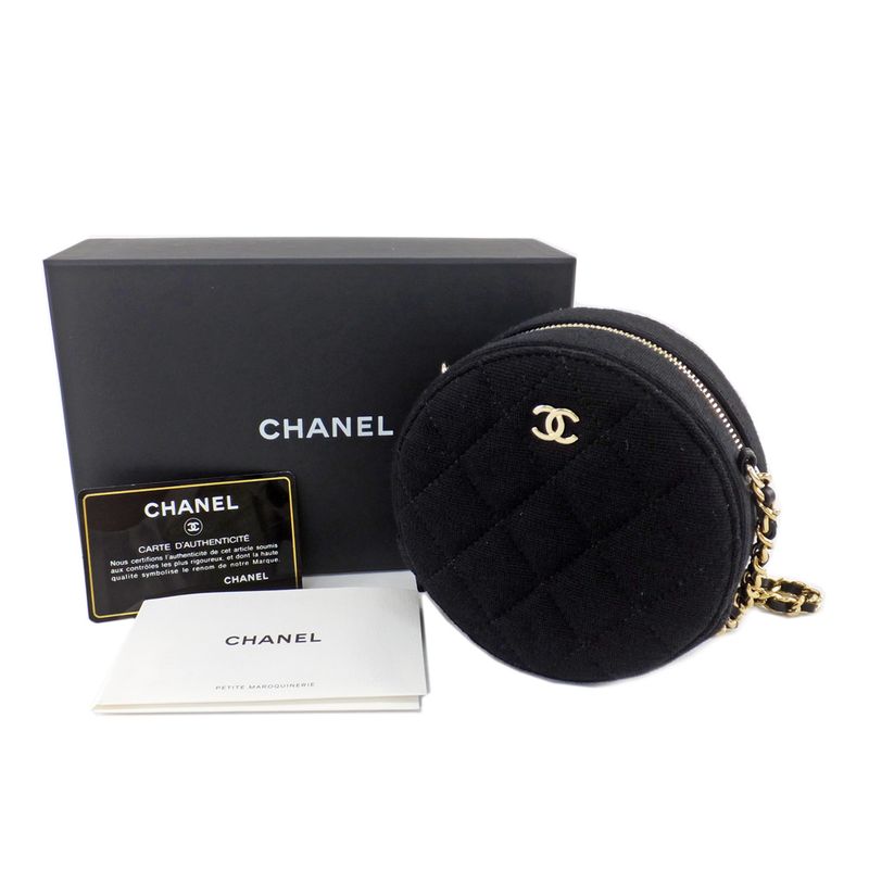 Chanel Round Chain Shoulder Cotton Round Shape Coco Mark Gold