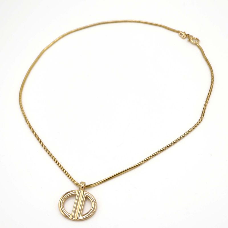 Christian DIOR CD Logo Necklace Accessory Approx 20g Gold Color Ok623