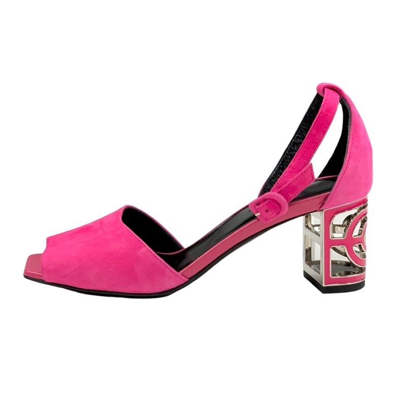 Hermes Sandals Shoes Suede Pink Silver Unused Metal Heel Ankle Strap