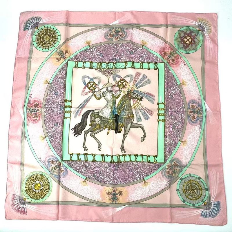 Hermes Carre 90 Silk Scarf FEUX Dartifice Flame Of Skill Pink