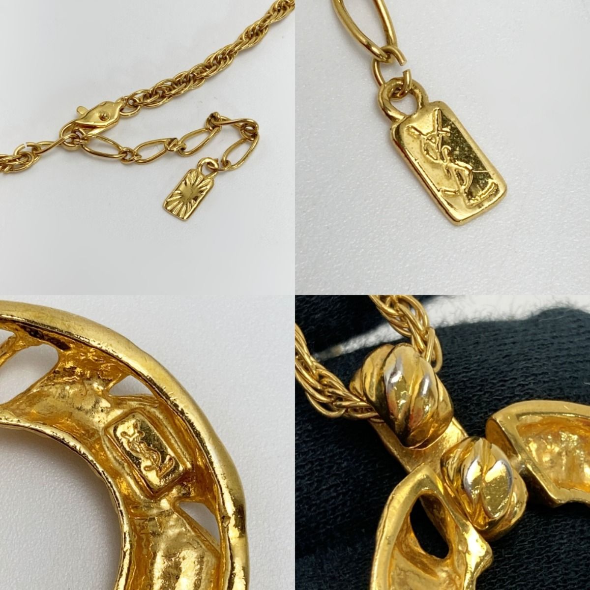Yves Saint Laurent Twisted Circle Necklace with Stone Gold Plated Vintage