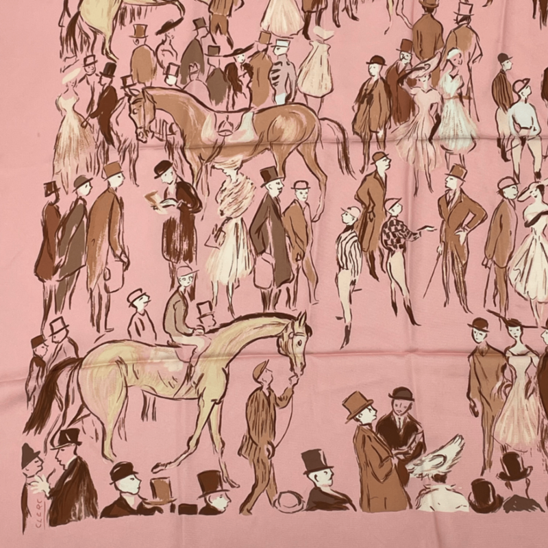 Hermes Carre 90 Paddock Pink Scarf 100% Silk