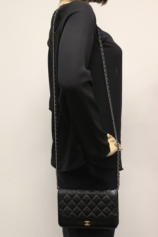 Chanel Chain Shoulder Bag Shoulder Wallet Gabrielle Chain Wallet Calf Black