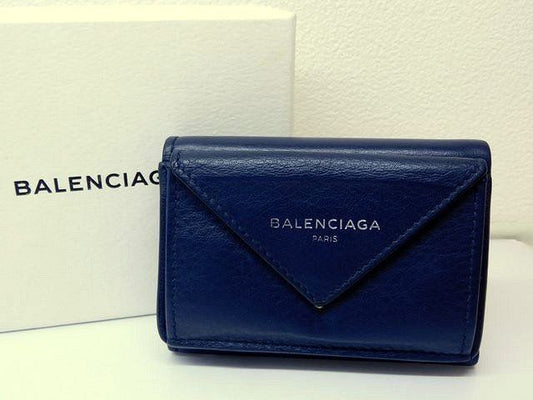 Balenciaga Compact Trifold Wallet - 391446 Paper Mini Navy Leather Compact