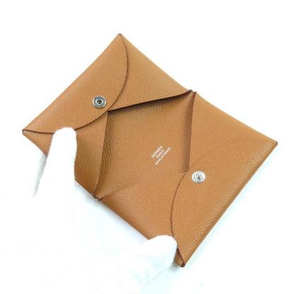 Hermes Calvi Gold Vaux Epson Silver Hardware Card Case Stamped B With Box Made