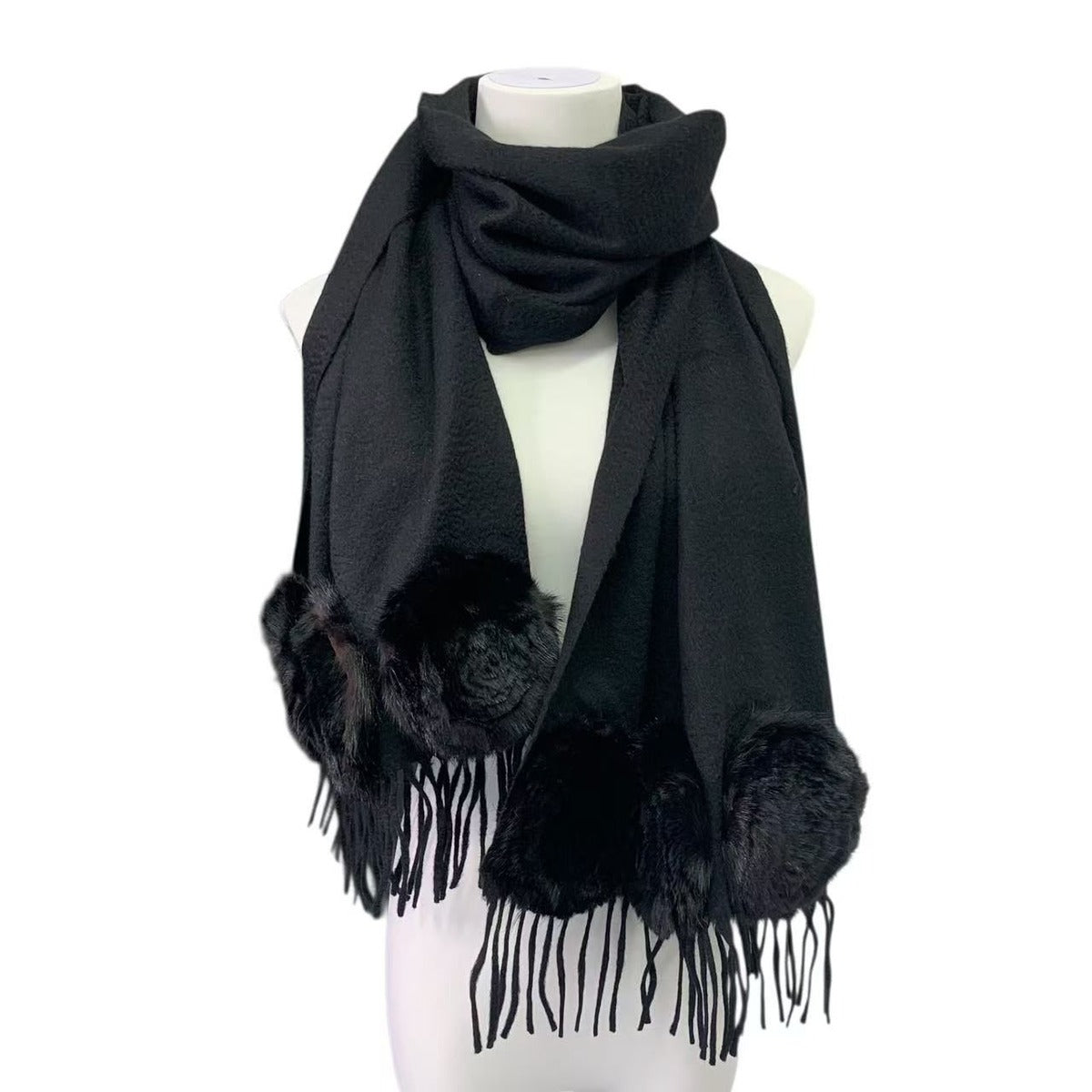 Fendi Muffler Cashmere with Mink Fur Black Scarf
