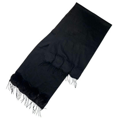 Fendi Muffler Cashmere with Mink Fur Black Scarf — view 3
