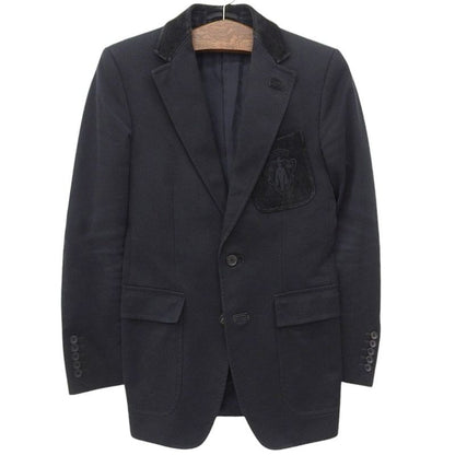 Gucci Emblem Logo Leather Cut Tailored Jacket 44 R Black