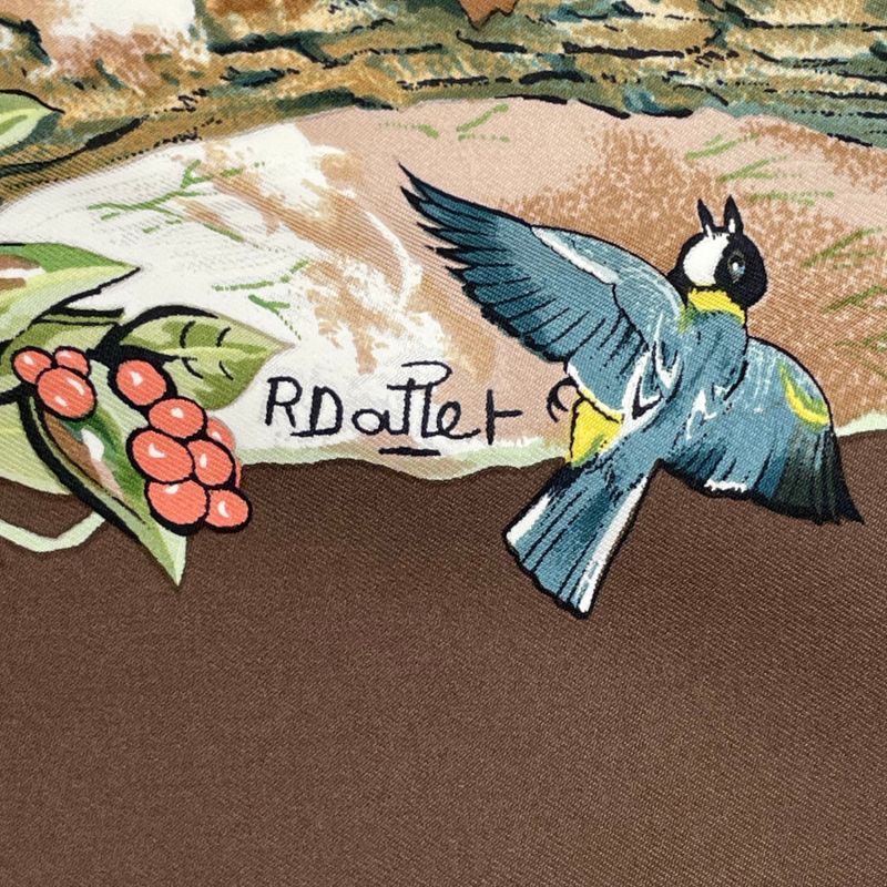 Hermes Carre 90 LES Quatre Saisons Four Seasons Brown Animal Floral Scarf Silk