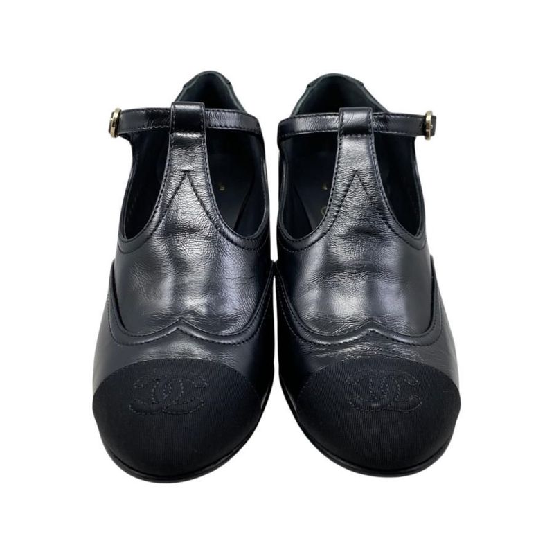 Chanel Heel Pumps Mary Jane G46443 37 1 2 Size Leather Coco Mark Black Gold