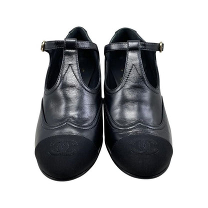 Chanel Heel Pumps Mary Jane G46443 37 1 2 Size Leather Coco Mark Black Gold