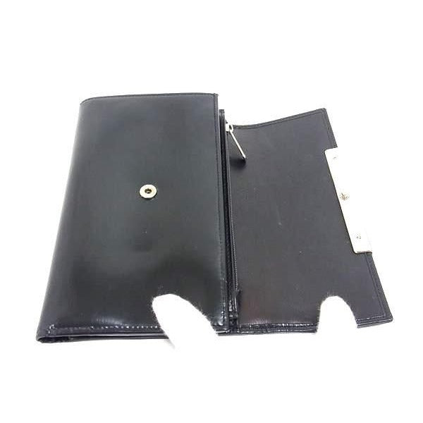 Cartier Long Wallet Panthre Black Patent Leather Trifold Silver — view 3