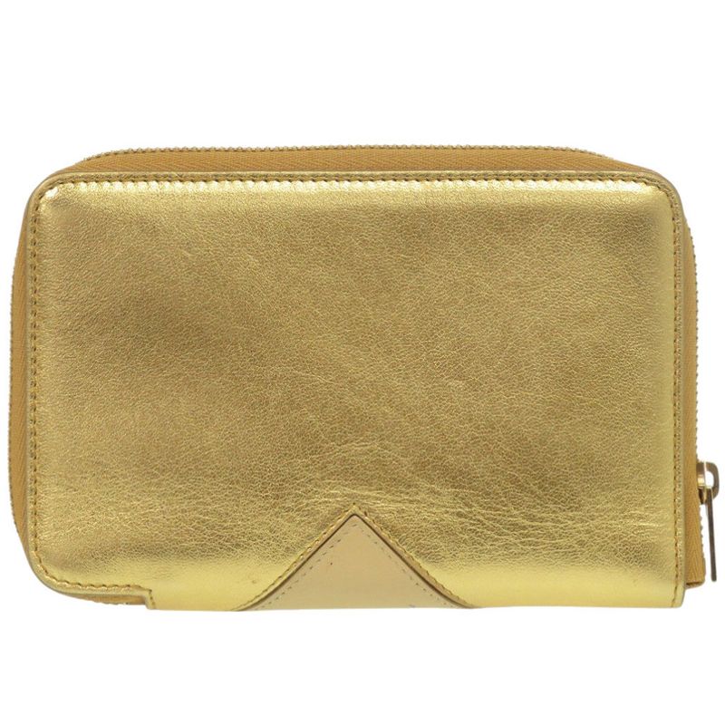Celine Round Zipper S-tn-1113 Leather Gold/yellow Bifold Wallet 0472 Celine