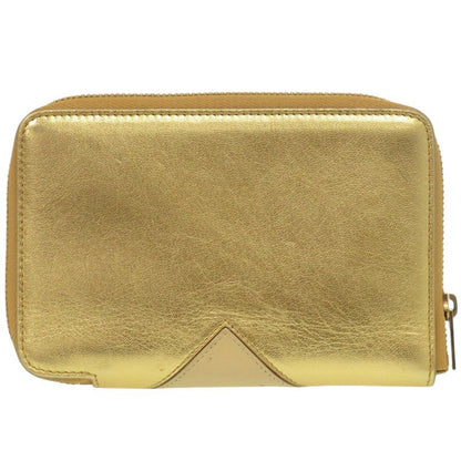 Celine Round Zipper S-tn-1113 Leather Gold/yellow Bifold Wallet 0472 Celine