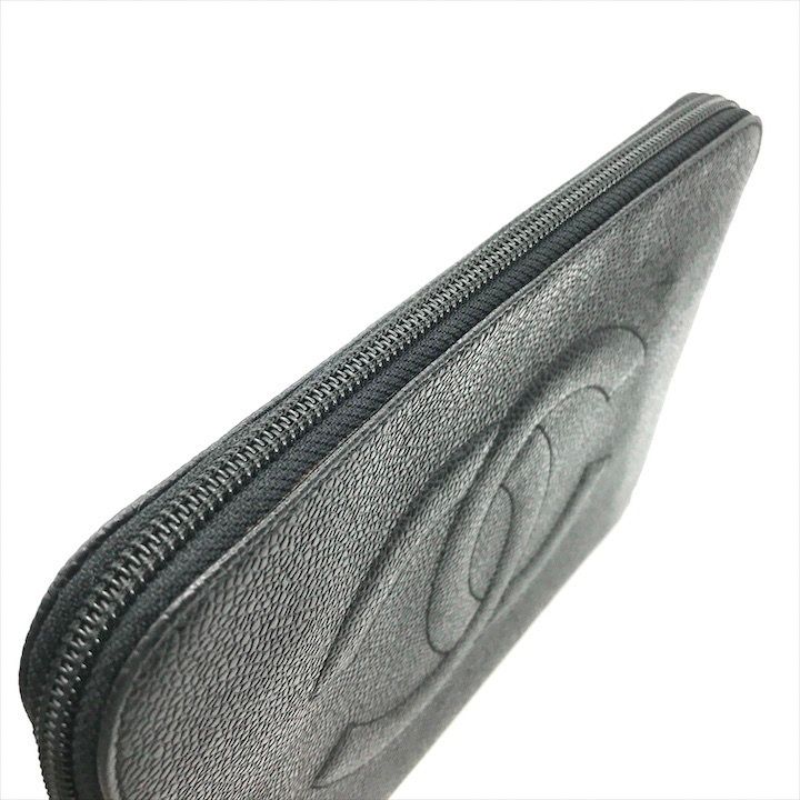 Chanel CC Logo Caviar Leather Mini Pouch Second Black
