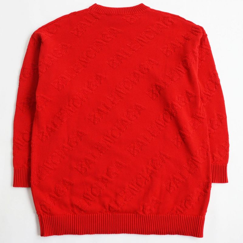  2020 Balenciaga 599886 All Over Logo Oversized Pullover Knit/sweater Red XS