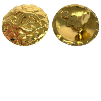 Chanel Vintage Matelasse Coco Mark Gold Plated Earrings 2 6 Engraved Ladies