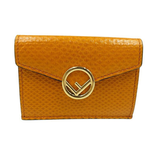 Fendi Fize 8 M0395 Karung Leather Gold Hardware Yellow Trifold Wallet 1050