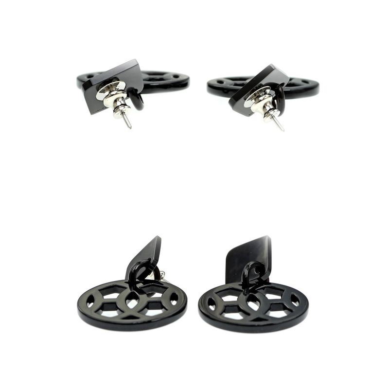 Hermes Earrings Ava Buffalo-horn Black HAVA Silver-hardware Accessories-
