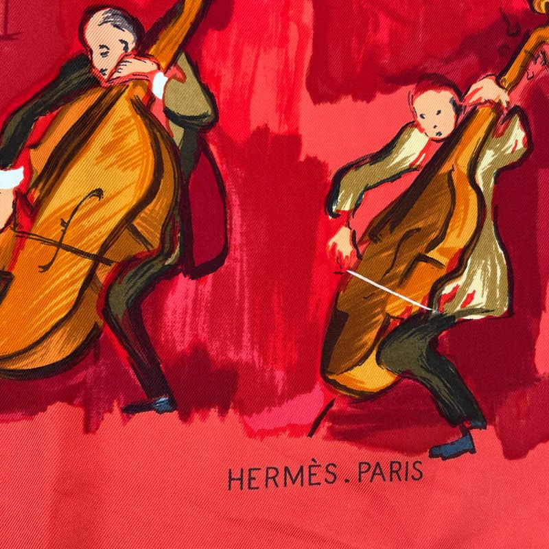 Hermes Carre 90 Concerto Red 100% Silk Scarf
