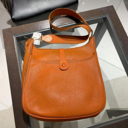 Authentic Hermes Evelyn GM Shoulder Bag Orange Brown