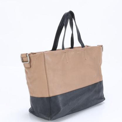 Celine Horizontal Hippo Leather Tote Bag Shoulder Hand Beige Black Bicolor