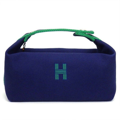 Hermes Bath Pouch Handbag Brid A Black PM Marine Cotton Silver Hardware