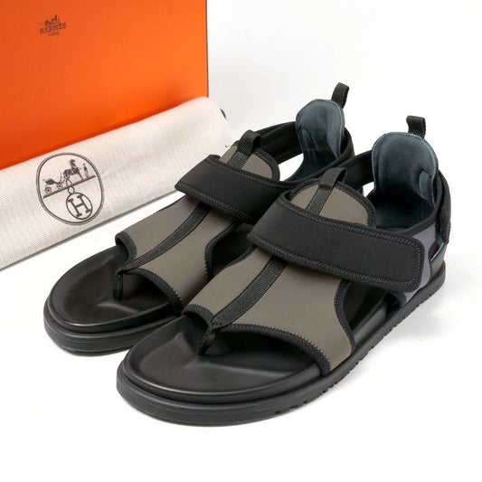 Hermes Giorno Sandals Size 44 Thong Shoes Khaki Black