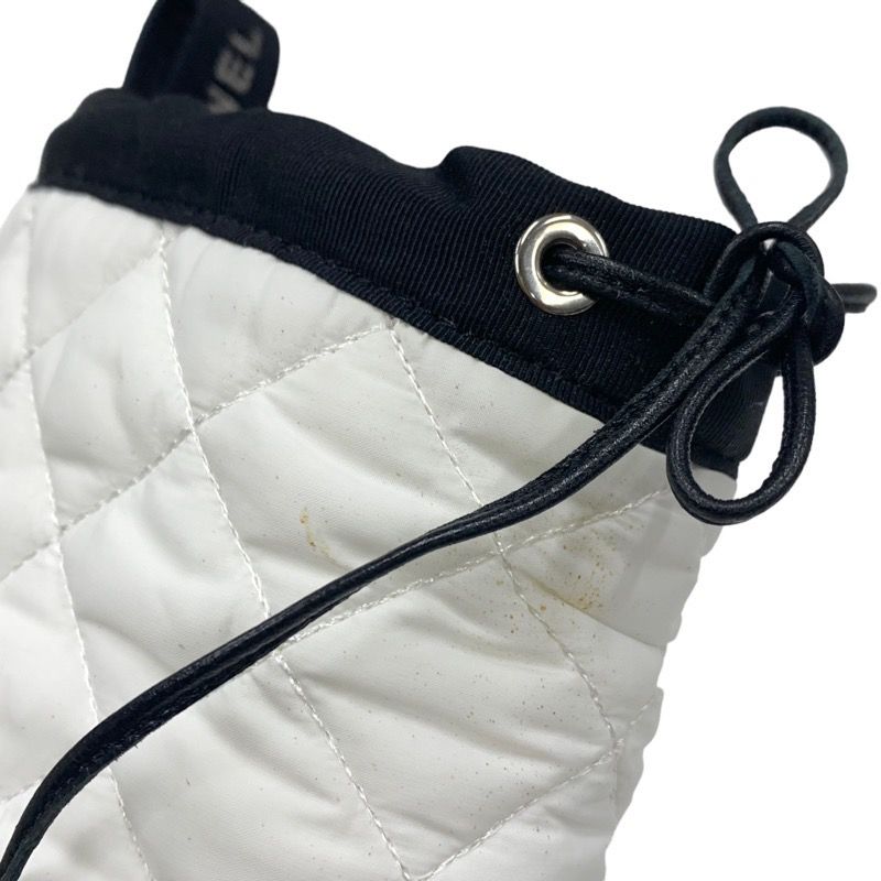 Chanel Boots Short Boots Shoes Nylon Leather White Black Matelasse Chain Belt