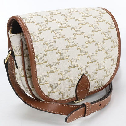 Celine Folco Triomphe Canvas Crossbody Shoulder Bag White
