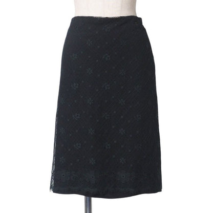 Chanel Skirt Size 40 03A Knee Length CC Logo Coco Mark Floral Lace Black Made