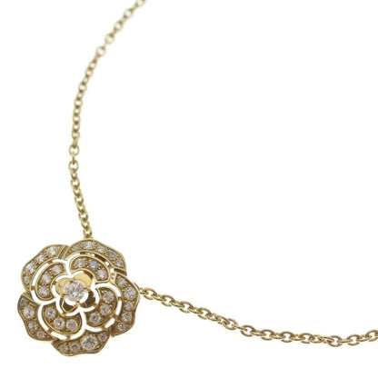 Chanel Camellia Collection Pave Diamond Necklace Pendant 18K YG Yellow