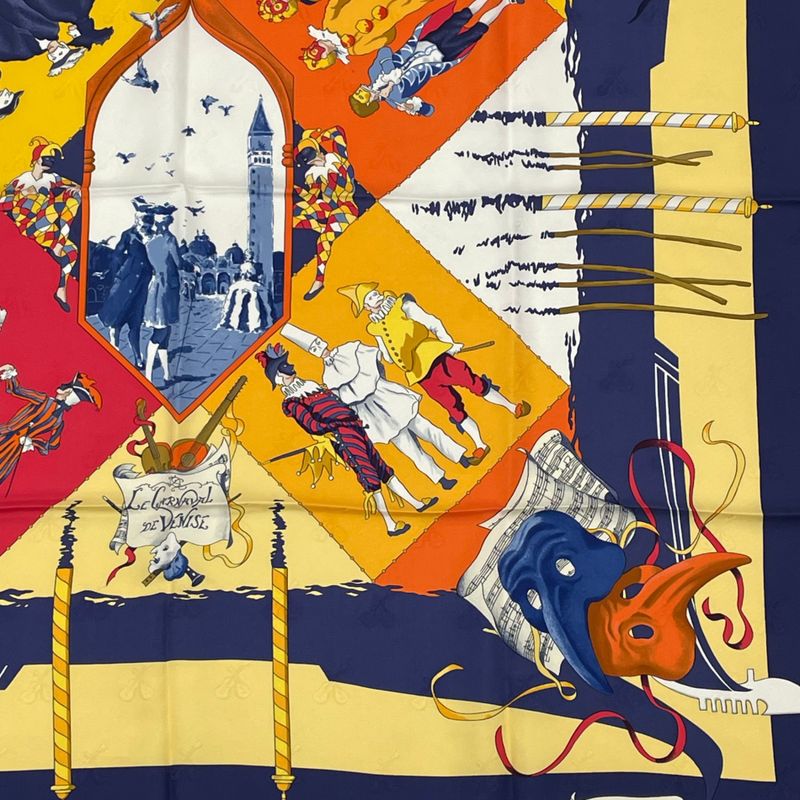 Hermes Carre 90 Carnaval DE Venise Carnival Of Venice Scarf 100% Silk Blue X