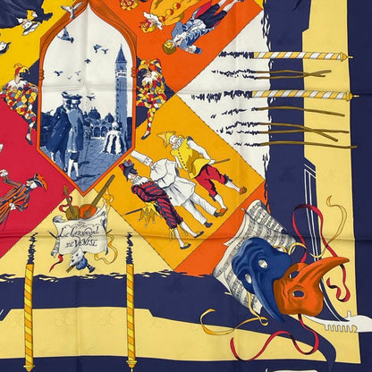 Hermes Carre 90 Carnaval DE Venise Carnival Of Venice Scarf 100% Silk Blue X
