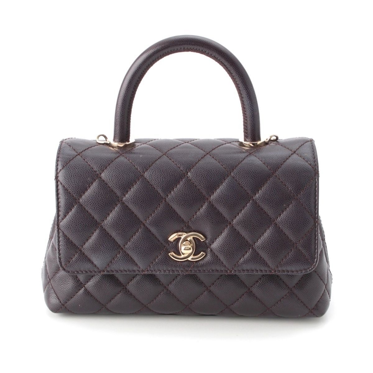 Chanel Coco Handle 24 XS Caviar Leather 2-Way Handbag Gold Brown