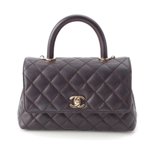 Chanel Coco Handle 24 XS Caviar Leather 2-Way Handbag Gold Brown