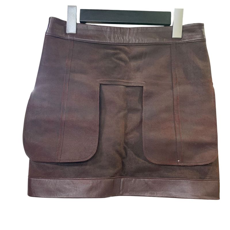 3247 Celine Dark Brown Leather Tight Skirt Size 34 Preowned Phoebe Period Lamb
