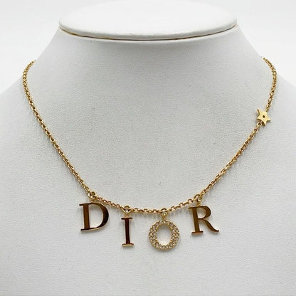 Dior Christian Necklace Dioevolution Gold Metal Rhinestone Logo