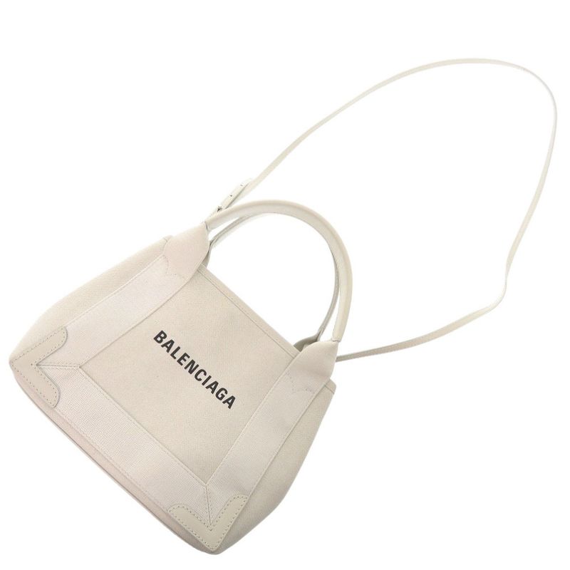 Balenciaga 2WAY With Pouch Navy Cabas Su XS 390346 Canvas White Handbag White