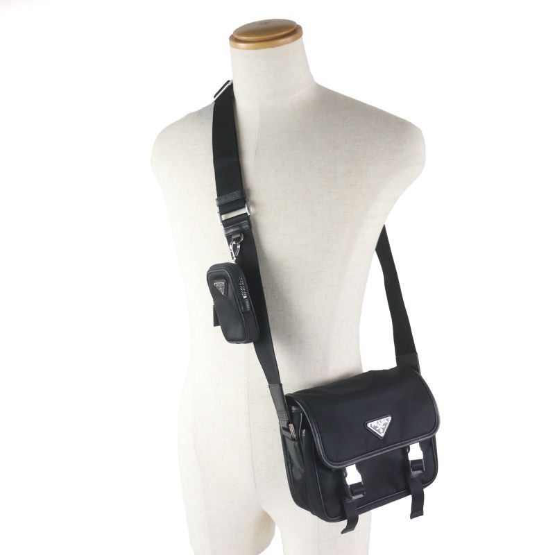 Prada 2vd034 Triangle Logo Triangle Plate With Pouch Nylon Tessuto Saffiano