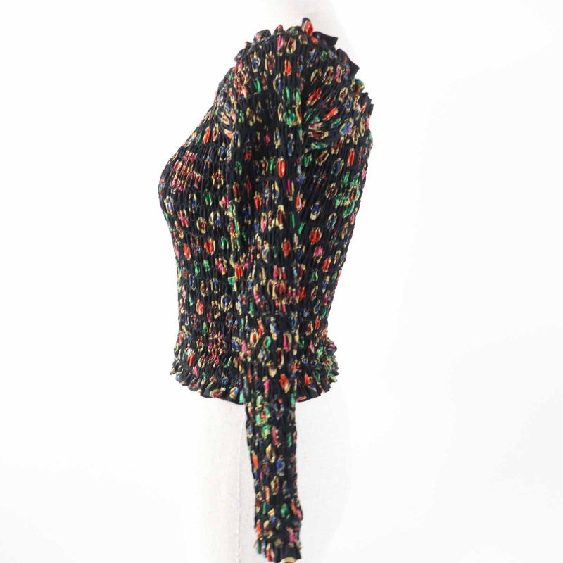 CHANEL P70157 Coco Mark Total Off Shoulder Sheer Ring Blouse Black Multi 34