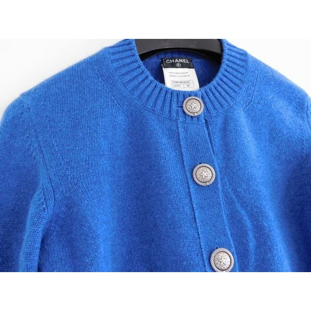 Chanel Cashmere CC Logo Star Button Knit Cardigan 36 Blue — view 2