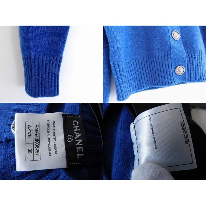 Chanel Cashmere CC Logo Star Button Knit Cardigan 36 Blue — view 5